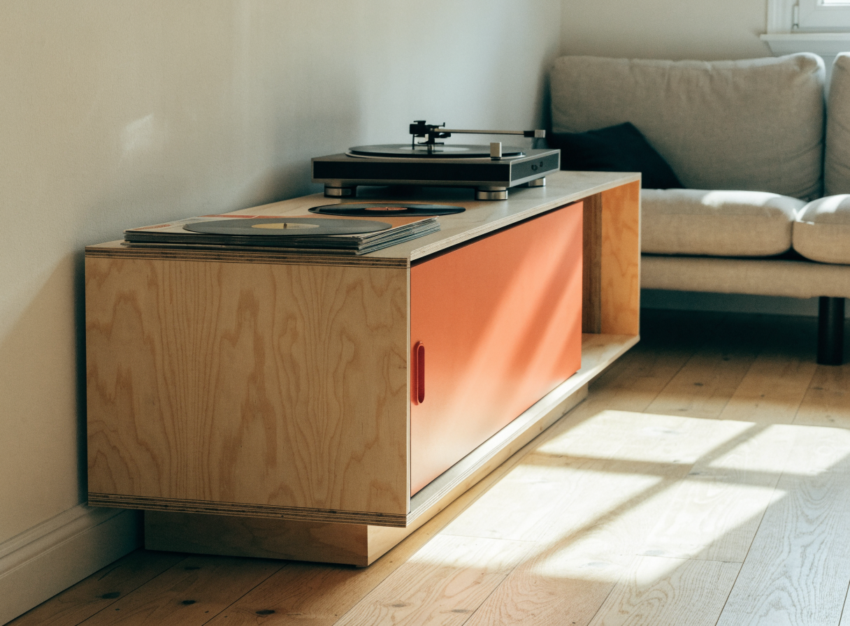 Birch plywood media and hi-fi unit